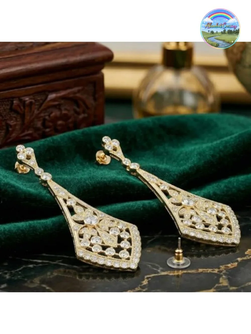 Dangle Bridal Earrings 2.75 Inch Gold Plated Cubic Zirconia Drop Earrings for
